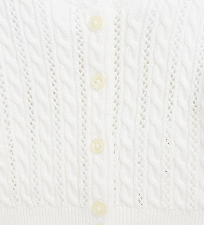 Polo Ralph Lauren Cardigan - Cropped - Strik - Hvid m. Hulmønste