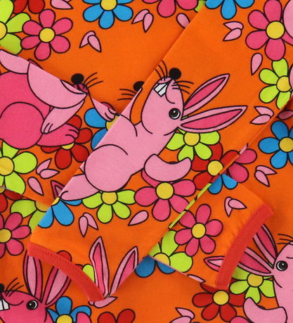 Småfolk Kjole - Orange m. Kaniner og Blomster