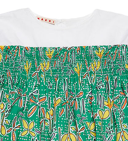 Marni Skjortebluse - Hvid/Grøn m. Blomster