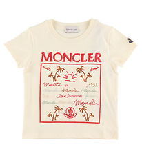 Moncler T-shirt - Cream/Rød m. Broderi