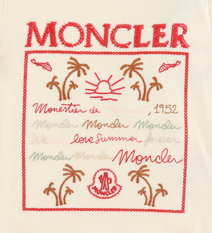 Moncler T-shirt - Cream/Rød m. Broderi