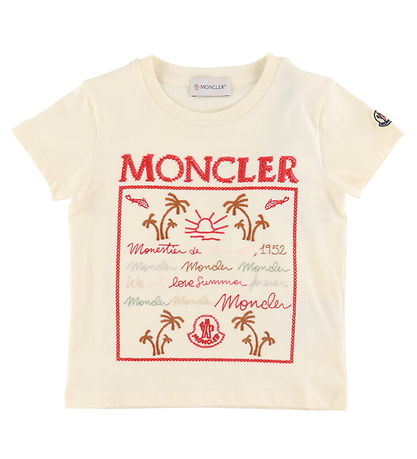 Moncler T-shirt - Cream/Rød m. Broderi