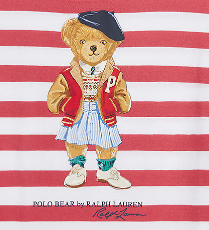 Polo Ralph Lauren T-shirt - Rød/Hvidstribet m. Bamse