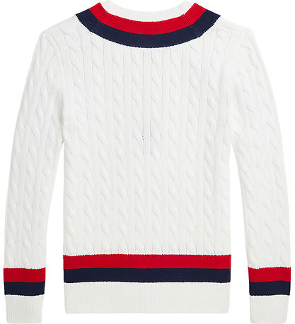 Polo Ralph Lauren Bluse - Strik - Deckwash White m. Navy/Rød