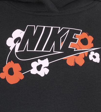 Nike Hættetrøje - Cropped - Sort m. Blomster
