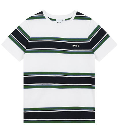 BOSS T-shirt - Hvid/Navystribet m. Grøn