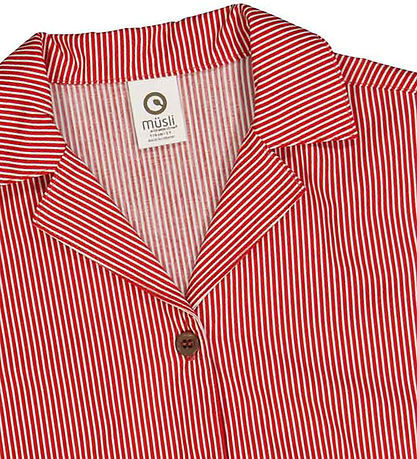 Müsli Skjorte - Poplin Stripe Crop - Balsam Cream/Apple Red
