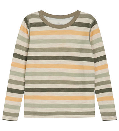 Hust and Claire Bluse - Uld/Bambus - Abba-HC - Khaki m. striber