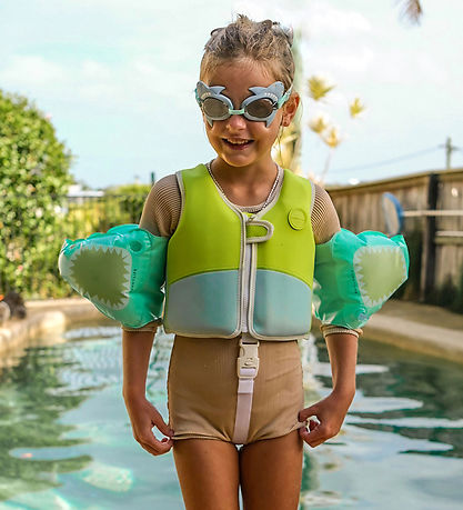 SunnyLife Svømmevest - Salty the Shark - 2-3 år - Aqua Neon Yel