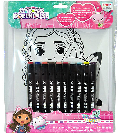 Gabby's Dollhouse Farvesæt m. 10 Tusser - Farv med Tal
