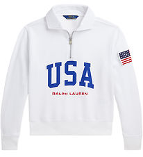 Polo Ralph Lauren Sweatshirt m. Lynlås - Cropped - Hvid m. USA