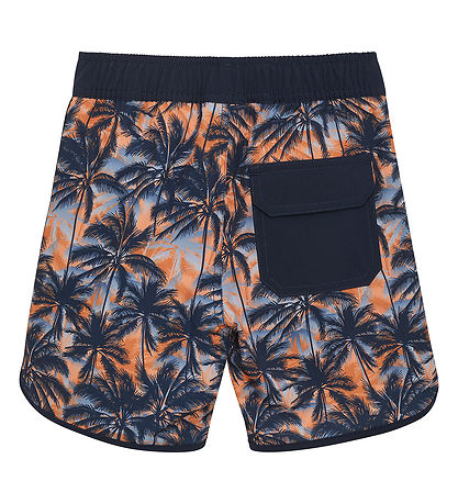 Color Kids Badeshorts - Tangerine/Navy m. Palmer