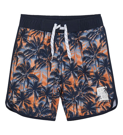 Color Kids Badeshorts - Tangerine/Navy m. Palmer