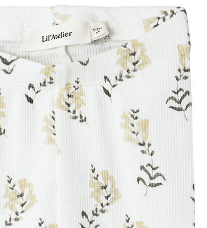 Lil' Atelier Leggings - Rib - NbfGavo - Coconut Milk/Yellow Flow