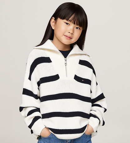 Tommy Hilfiger Bluse - Strik - Half Zip - Blue Stripe