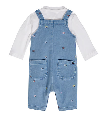 Tommy Hilfiger Sæt - Smækbukser/Bluse - Denim Medium/Hvid