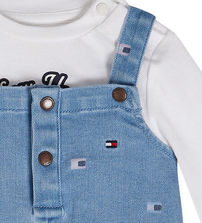 Tommy Hilfiger Sæt - Smækbukser/Bluse - Denim Medium/Hvid