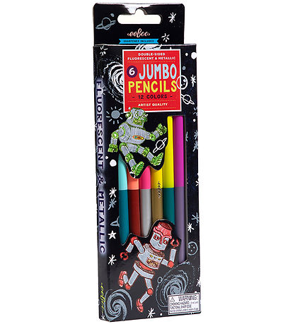 Eeboo Farveblyanter m. Blyantspidser - Jumbo - 6 Stk. - Robot