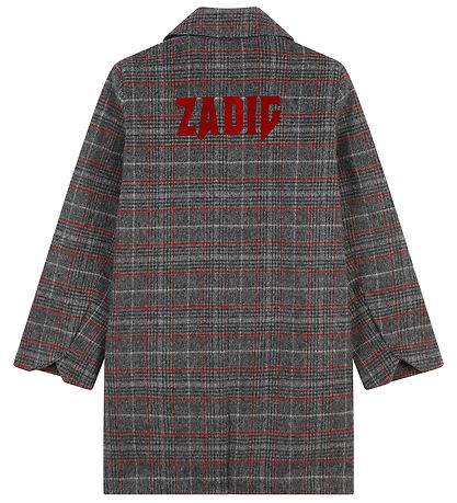 Zadig & Voltaire Frakke - Akryl/Uld - Gråternet m. Rød
