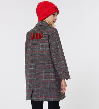 Zadig & Voltaire Frakke - Akryl/Uld - Gråternet m. Rød