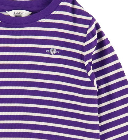 Gant Bluse - Cropped - Rib - Pansy Purple/Hvidstribet