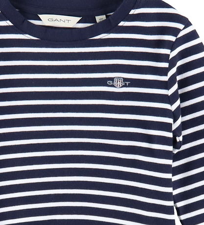 Gant Bluse - Cropped - Rib - Evening Blue/Hvidstribet