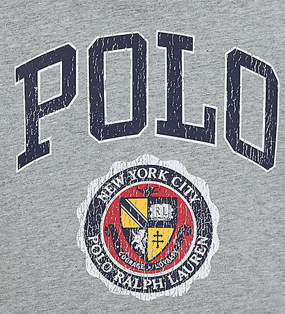 Polo Ralph Lauren T-shirt - Cropped - Gråmeleret m. Print