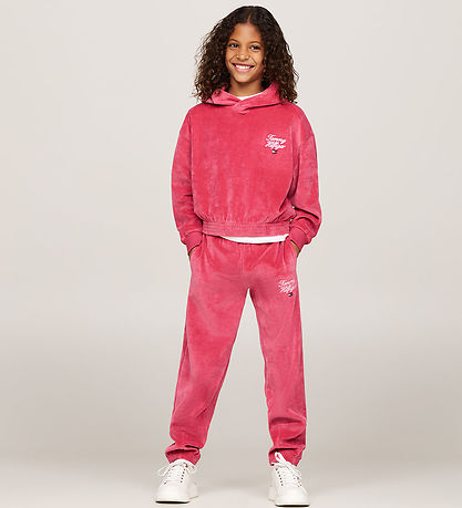 Tommy Hilfiger Hættetrøje - Velour - Script - Heritage Pink