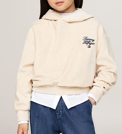 Tommy Hilfiger Hættetrøje - Velour - Script - Heathered Oat