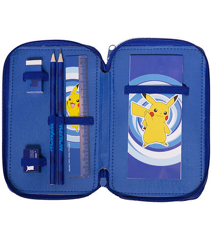 Pokémon Penalhus m. Indhold - Dobbelt - Blå/Gul m. Pikachu