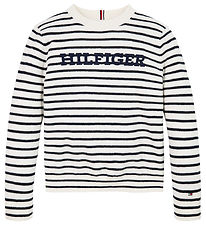 Tommy Hilfiger Bluse - Strik - Monotype - White Base/Blue Stripe