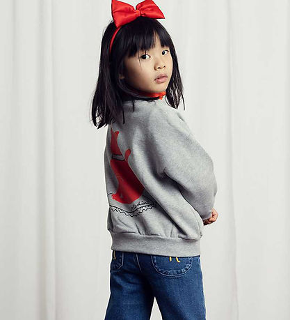 Mini Rodini Sweatshirt - Cat - Grey Melange