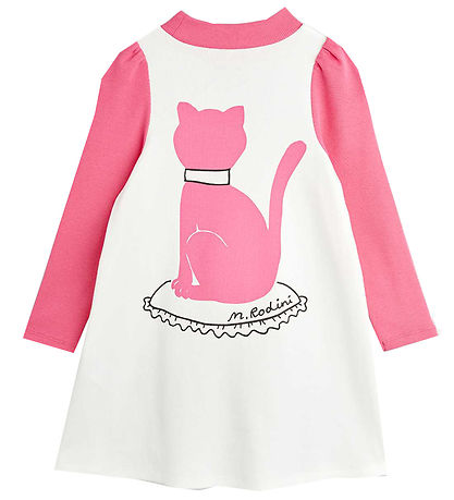 Mini Rodini Kjole - Rib - Cat - Hvid