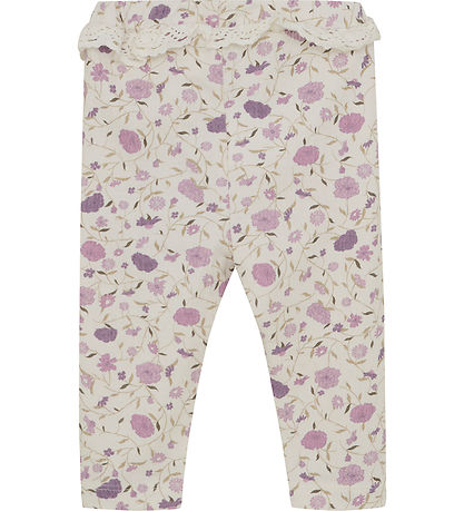 Minymo Leggins - Eggnog/Rosa m. Blomster
