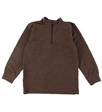 Joha Bluse - Uld - Zipper - Mørkebrun