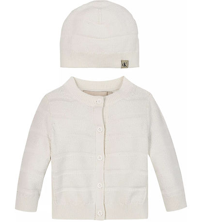 Calvin Klein Sæt - Cardigan/Bukser/Hat - Rib Strik - Ivory