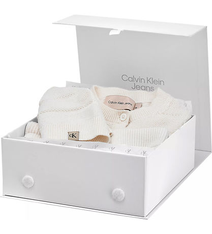Calvin Klein Sæt - Cardigan/Bukser/Hat - Rib Strik - Ivory