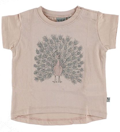 Wheat T-shirt - Powder m. Påfugl