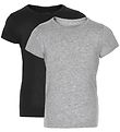 Minymo T-shirt - 2-pak - Sort/Gråmeleret m. Blonde