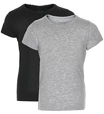 Minymo T-shirt - 2-pak - Sort/Gråmeleret m. Blonde