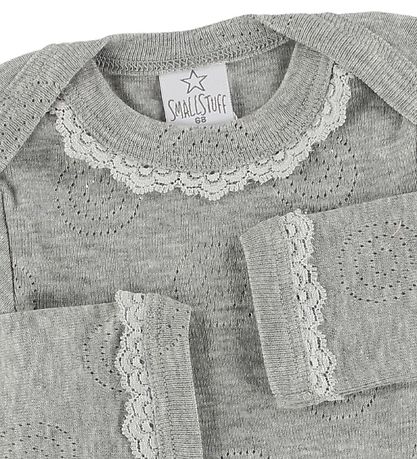 Smallstuff Body - L/Æ - Gråmeleret m. Hulmønster/Blondekant