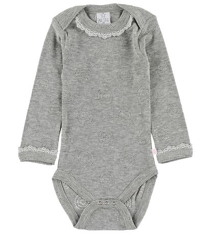 Smallstuff Body - L/Æ - Gråmeleret m. Hulmønster/Blondekant