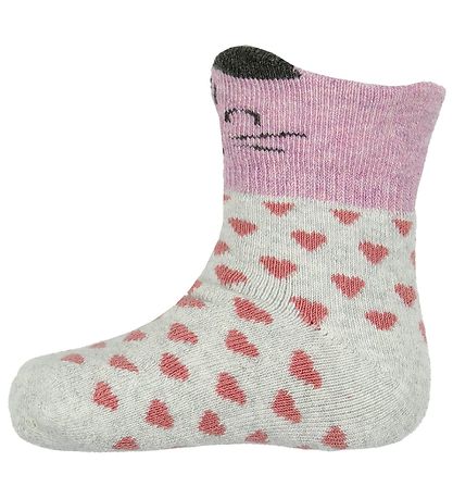 Melton Gåstrømper - 2-pak - Gråmeleret/Rosa m. Katte/Stjerner