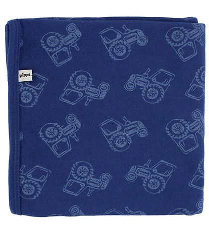 Pippi Tæppe - 70x70 - 2-pak - Navy/Lyseblå m. Traktor/Rummet