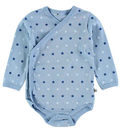 Pippi Baby Slå-om-Bodyer - 4-pak - Blå/Grå m. Print