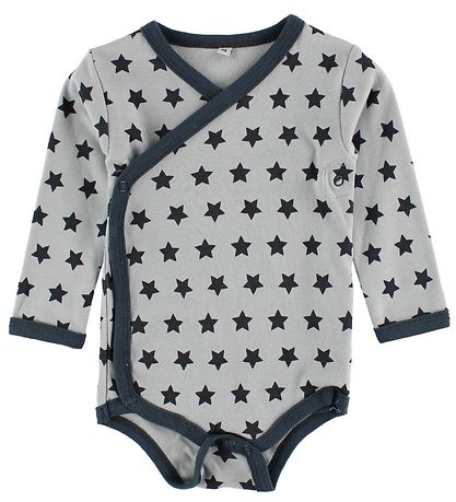 Pippi Baby Slå-om-Bodyer - 4-pak - Blå/Grå m. Print