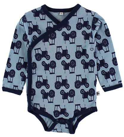 Pippi Baby Slå-om-Bodyer - 4-pak - Blå/Grå m. Print