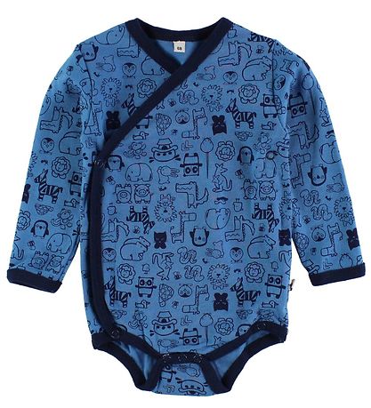 Pippi Baby Slå-om-Bodyer - 4-pak - Blå/Grå m. Print
