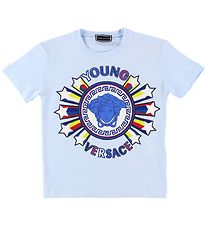 Young Versace T-shirt - Lyseblå m. Logo/Stjerner