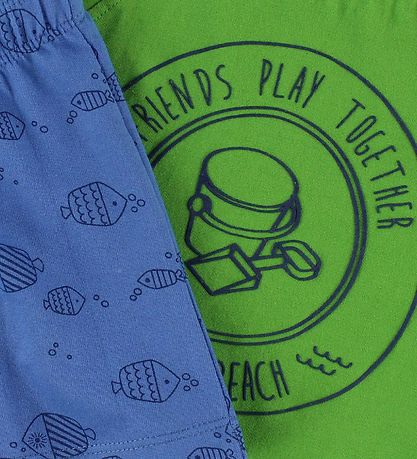 Color Kids Shortssæt - Naung - Grøn/Blå m. Fisk